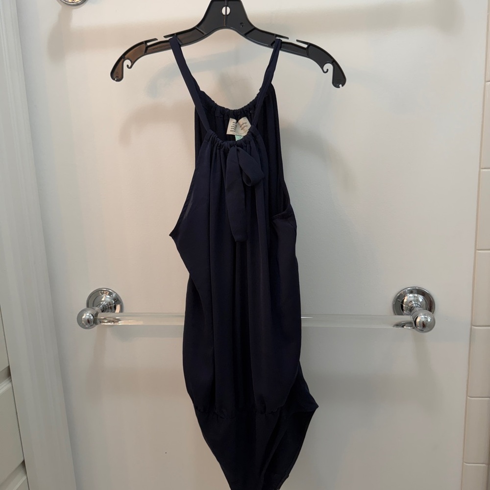 Navy Blue Halter Bodysuit Top
